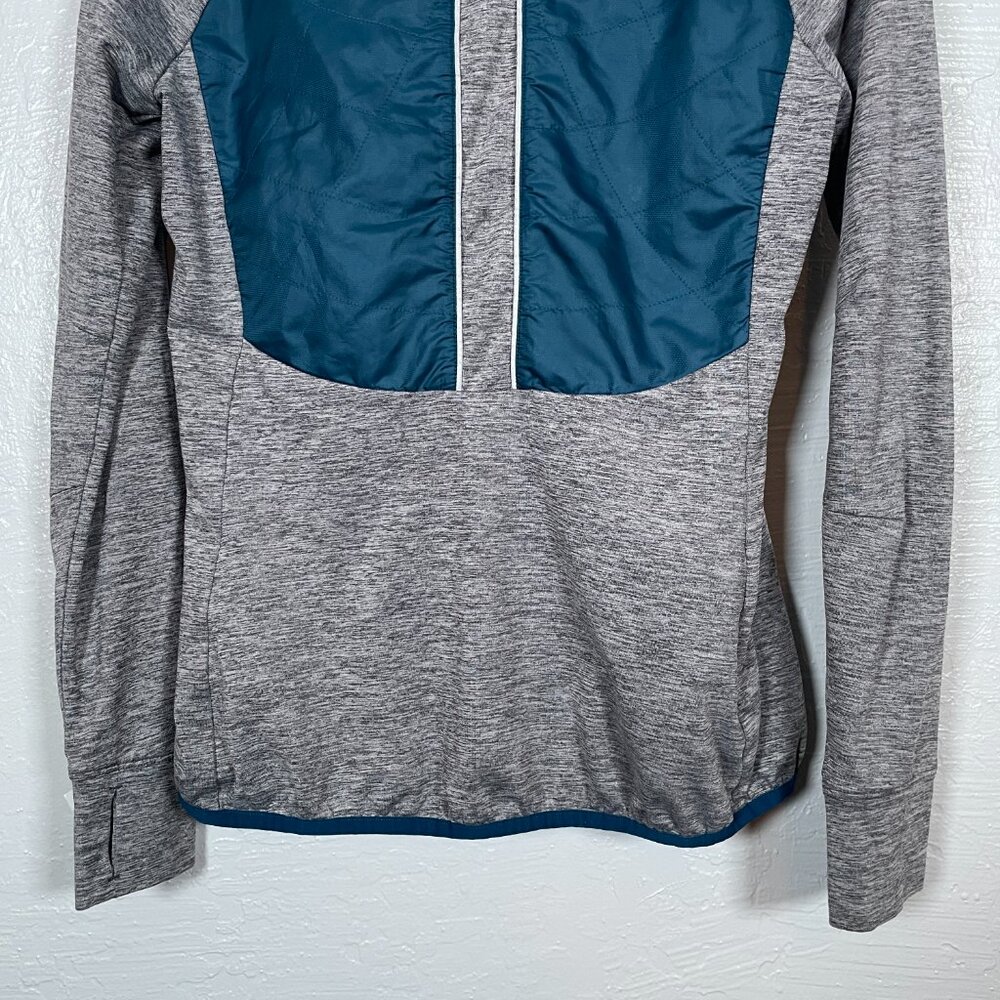 Title Nine Women S Gray Blue Willpower Running Jacket Full Zip Hooded Quilted - Picture 6 of 11